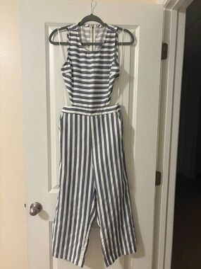 Nautical Stripe Sleeveless Jumpsuit in Navy and White